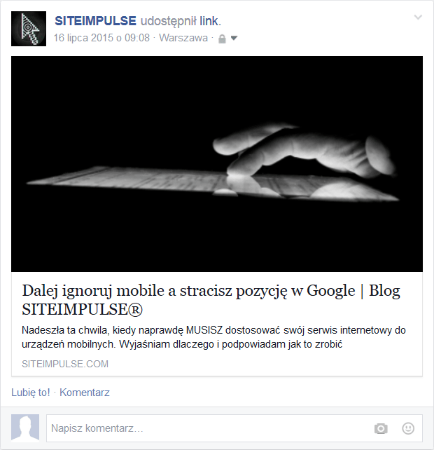 Poprawna strona opublikowana na Facebooku